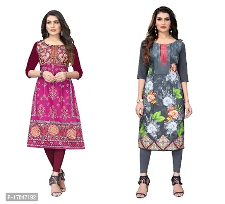 Reliable Crepe Printed Straight Kurta For Women- Pack Of 2