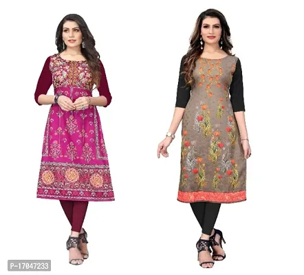 Reliable Crepe Printed Straight Kurta For Women- Pack Of 2