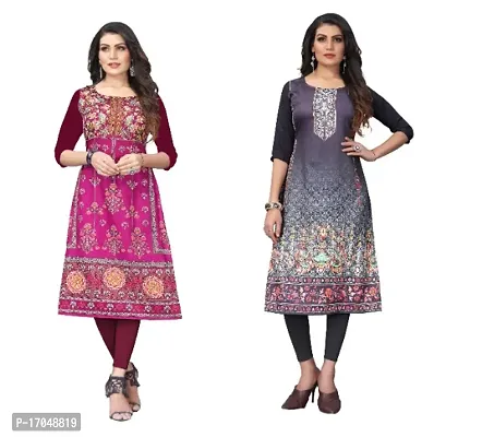 Reliable Crepe Printed Straight Kurta For Women- Pack Of 2-thumb0