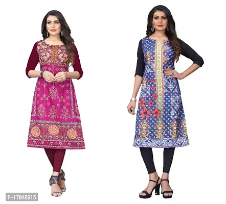 Reliable Crepe Printed Straight Kurta For Women- Pack Of 2