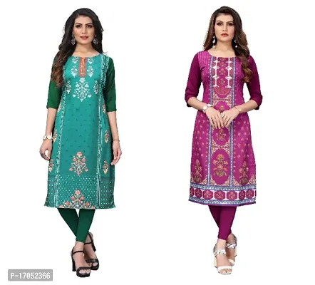 Reliable Crepe Printed Straight Kurta For Women- Pack Of 2-thumb0