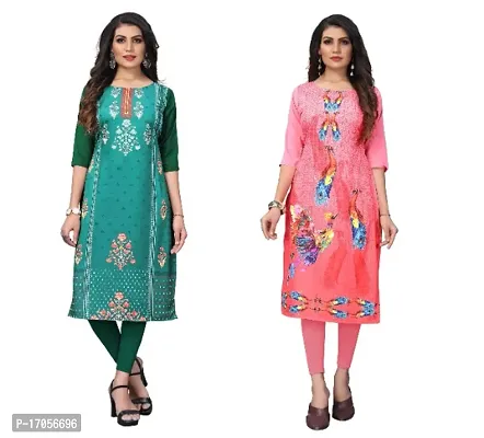 Reliable Crepe Printed Straight Kurta For Women- Pack Of 2