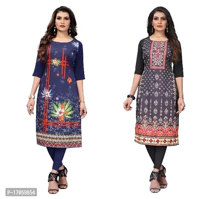 Reliable Crepe Printed Straight Kurta For Women- Pack Of 2