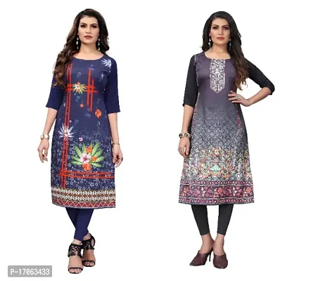 Reliable Crepe Printed Straight Kurta For Women- Pack Of 2-thumb0