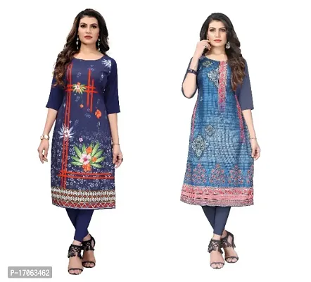 Reliable Crepe Printed Straight Kurta For Women- Pack Of 2