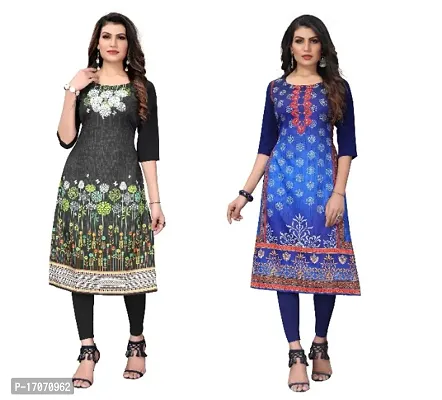 Reliable Crepe Printed Straight Kurta For Women- Pack Of 2