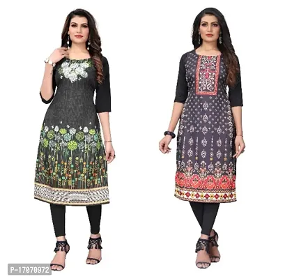 Reliable Crepe Printed Straight Kurta For Women- Pack Of 2