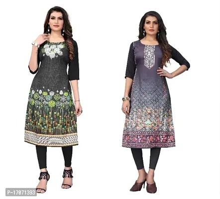 Reliable Crepe Printed Straight Kurta For Women- Pack Of 2-thumb0