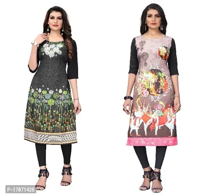 Reliable Crepe Printed Straight Kurta For Women- Pack Of 2-thumb0