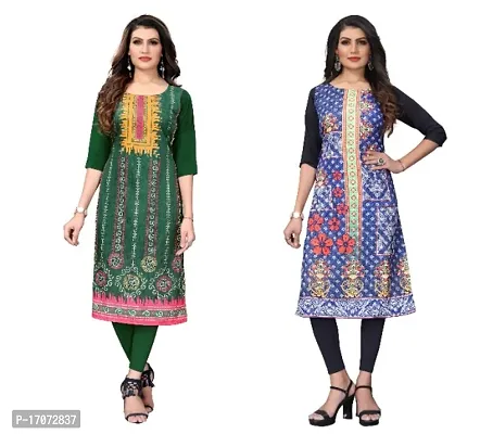 Reliable Crepe Printed Straight Kurta For Women- Pack Of 2-thumb0