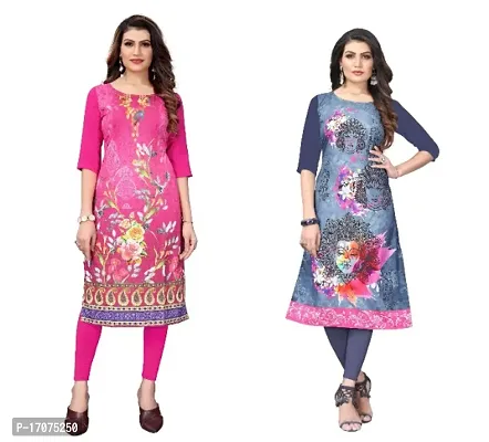 Reliable Crepe Printed Straight Kurta For Women- Pack Of 2