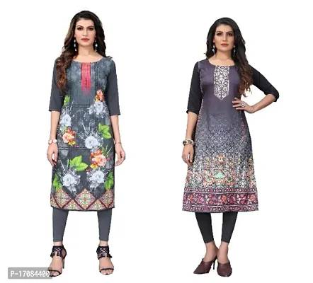 Reliable Crepe Printed Straight Kurta For Women- Pack Of 2