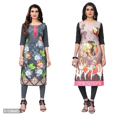 Reliable Crepe Printed Straight Kurta For Women- Pack Of 2-thumb0