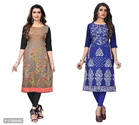 Reliable Crepe Printed Straight Kurta For Women- Pack Of 2