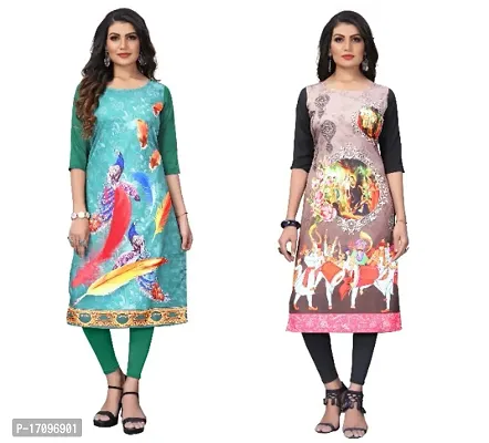 Reliable Crepe Printed Straight Kurta For Women- Pack Of 2-thumb0