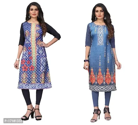 Reliable Crepe Printed Straight Kurta For Women- Pack Of 2-thumb0