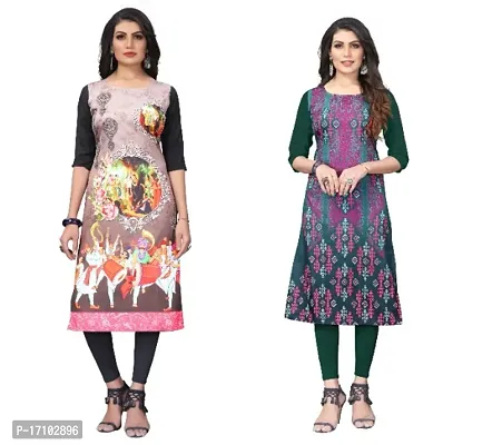 Reliable Crepe Printed Straight Kurta For Women- Pack Of 2