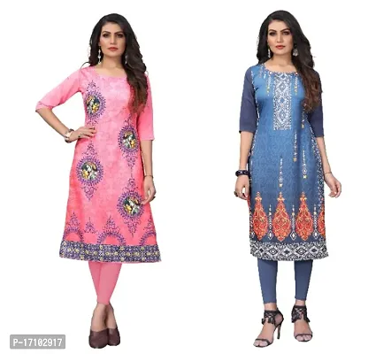 Reliable Crepe Printed Straight Kurta For Women- Pack Of 2