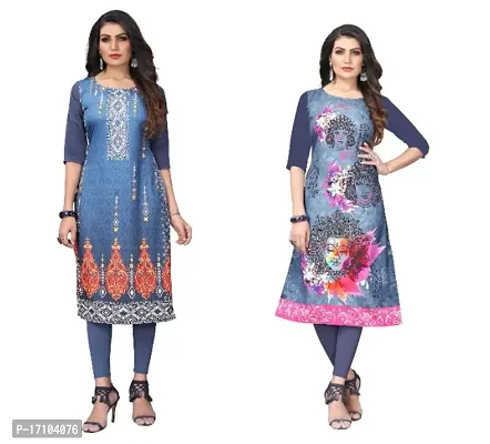 Reliable Crepe Printed Straight Kurta For Women- Pack Of 2