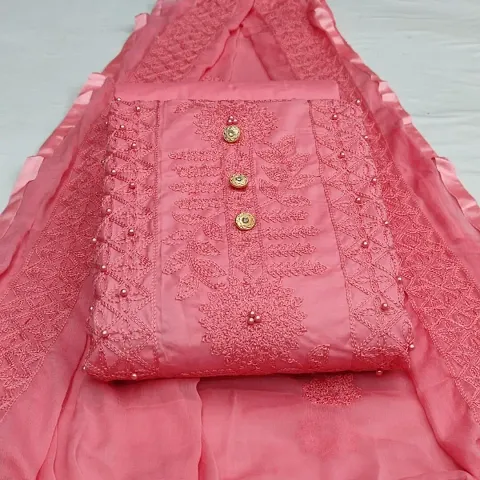 Elegant Blend Embroidered Dress Material with Dupatta For Women