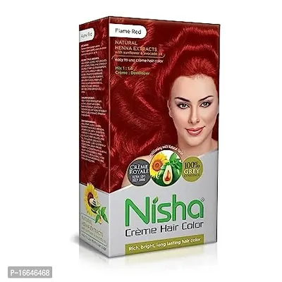 Nisha Creme Hair Color for Women and Men Flame Red Hair Color Long Lasting Party Hair Color With Henna Extracts for Hair Care Pack of 1 (60g+90ml+18ml)-thumb0