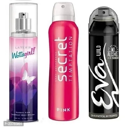 WOTTAGIRL AMBER KISS 60ML SECRET PINK 50ML EVA WILD 40ML-BODY FRESHNESS SPRAY