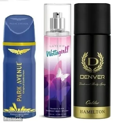 PARK AVENU GOOD MORNING 40ML WOTTAGIRL AMBER KISS 60ML DENVER CALIBER 50ML-UNISEX BODY FRESHNESS SPRAY-thumb0