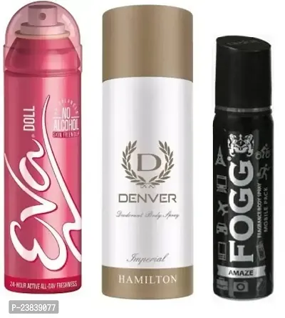 EVA DOLL 40ML DENVER IMPERIAL 50ML FOGG AMAZE 25ML - UNISEX BODY PERFUEM -