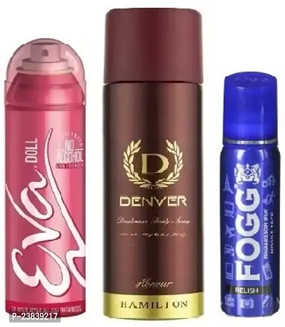 EVA DOLL 40ML  DENVER HONOUR 50ML FOGG RELISH 25ML - UNISEX BODY PERFUME -