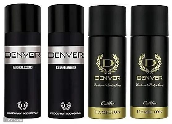 Denver black code 50ml 2 pics  caliber 50ml 2 pics  Deodorant Body Spray - for men - women ( 200ml,pack of 4)