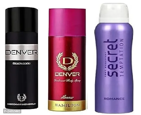 DENVER BLACK CODE 50ML  HONOUR 50ML-SECRET ROMANCE 50ML- Deodorant Spray - For Men  ( 150ML )  PACK OF 3