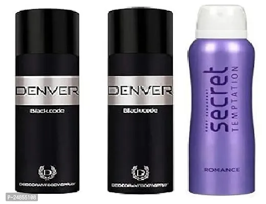 DENVER BLACK CODE 50ML 2PICS   SECRET ROMANCE 50ML- Deodorant Spray - For Men  ( 150ML ) PACK OF 3