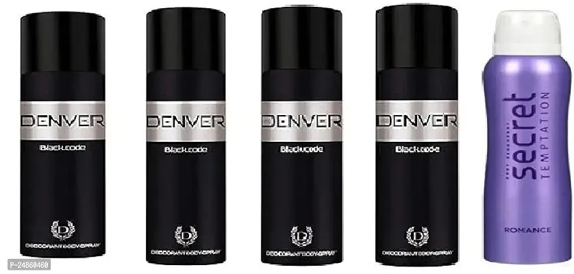 DENVER  BLACK CODE 50ML 4PICS  SECRET ROMANCE 50ML- Deodorant Spray - For Men  ( 250ML) PACK OF 5-thumb0