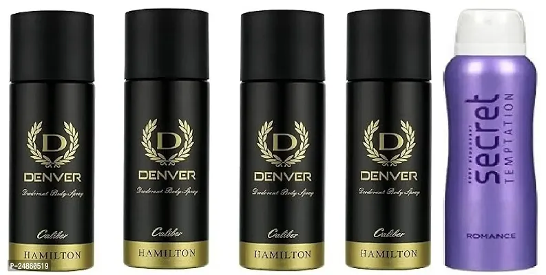 DENVER CALIBER 50ML 4-PICS  SECRET ROMANCE 50ML- Deodorant Spray - For Men   ( 250ML ) PACK OF 5