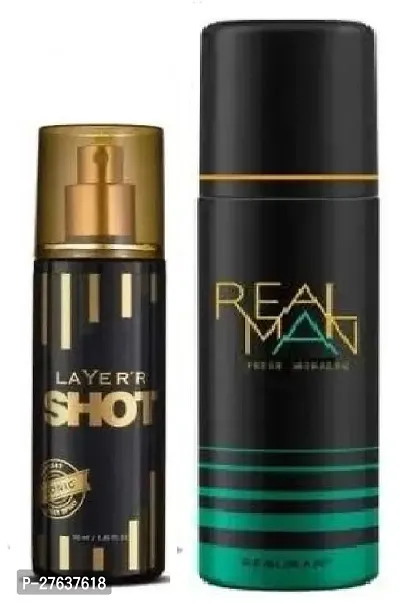 layer'r shot iconic 60ml- real men fresh morning 150ml--Deodorant Spray Body Spray - For Men  Women