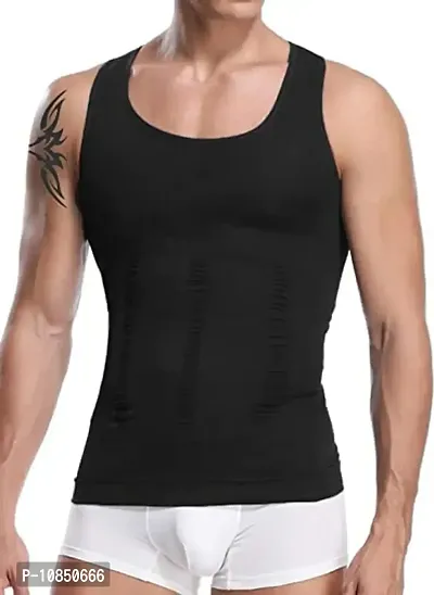 RUBS Men?s Slimming Body Shaper Vest Shirt Abs Abdomen Slim Stretchable Tummy Tucker Vest (Black-S)-thumb0