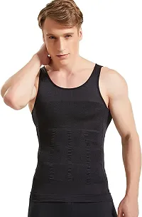 RUBS Men?s Slimming Body Shaper Vest Shirt Abs Abdomen Slim Stretchable Tummy Tucker Vest (Black-S)-thumb1