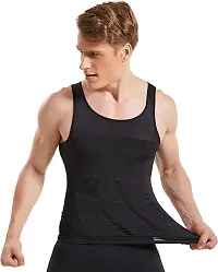 RUBS Men?s Slimming Body Shaper Vest Shirt Abs Abdomen Slim Stretchable Tummy Tucker Vest (Black-S)-thumb3