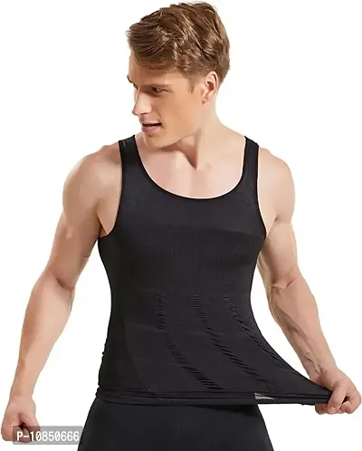 RUBS Men?s Slimming Body Shaper Vest Shirt Abs Abdomen Slim Stretchable Tummy Tucker Vest (Black-S)-thumb4