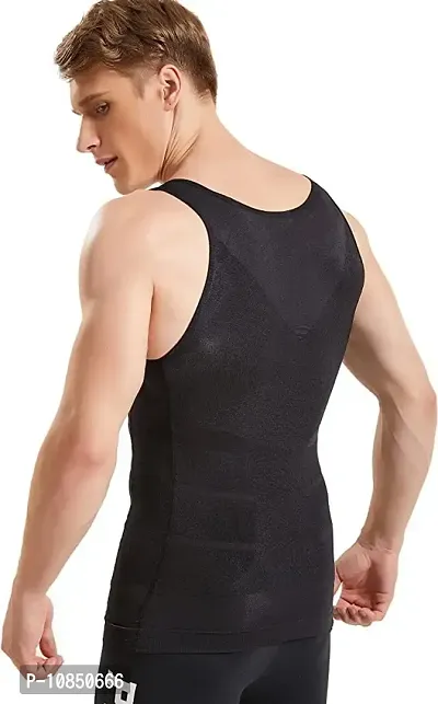 RUBS Men?s Slimming Body Shaper Vest Shirt Abs Abdomen Slim Stretchable Tummy Tucker Vest (Black-S)-thumb3