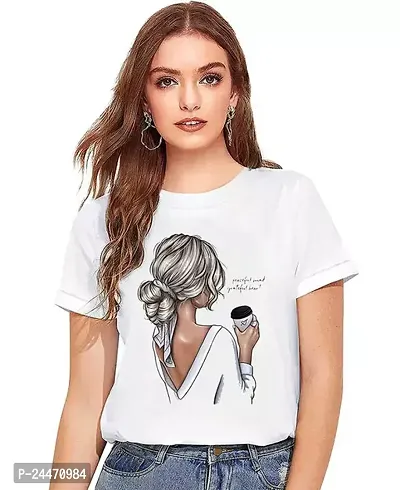 Elegant White Polyester Printed Tshirt For Women-thumb0