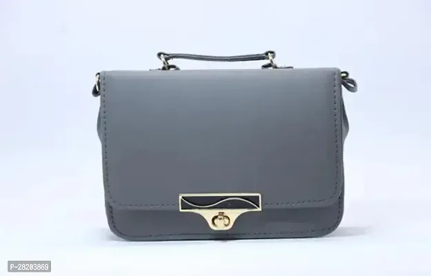 Stylish Grey PU Solid Sling Bags For Women-thumb0