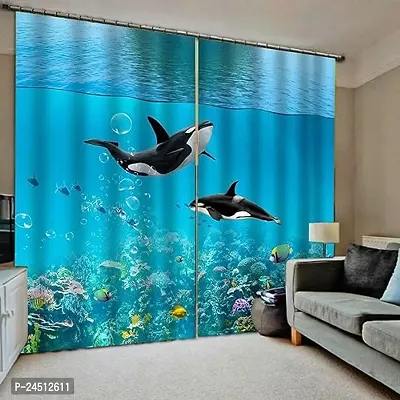 FDV 3D Fish Digital Printed Polyester Fabric Curtains for Bed Room, Living Room Kids Room Color Blue Window/Door/Long Door (D.N.498) (4 x 7 Feet (Size: 48 x 84 Inch) Door, 1)