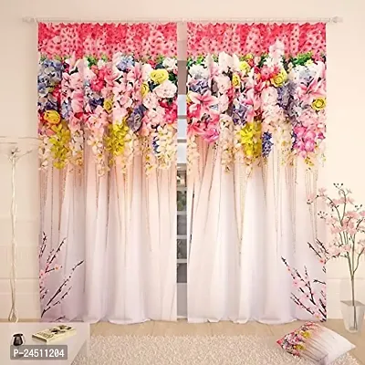 FDV 3D Flowers Digital Printed Polyester Fabric Curtains for Bed Room, Living Room Kids Room Color Pink Window/Door/Long Door (D.N.324) (1, 4 x 7 Feet (Size: 48 x 84 Inch) Door)