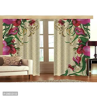 FDV 3D Flowers Digital Printed Polyester Fabric Curtains for Bed Room, Living Room Kids Room Color Pink Window/Door/Long Door (D.N.258) (1, 4 x 5 Feet (Size: 48 x 60 Inch) Window)