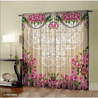 FDV 3D Rose Flowers Digital Printed Polyester Fabric Curtains for Bed Room, Living Room Kids Room Color Pink Window/Door/Long Door (D.N.186) (1, 4 x 7 Feet (Size: 48 x 84 Inch) Door)