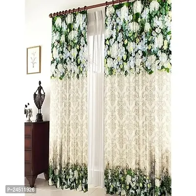 FDV 3D Flowers Digital Printed Polyester Fabric Curtains for Bed Room, Living Room Kids Room Color White Window/Door/Long Door (D.N.297) (1, 4 x 5 Feet (Size: 48 x 60 Inch) Window)-thumb0