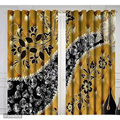 FDV 3D Flowers n Diamond Digital Printed Polyester Fabric Curtains for Bed Room, Living Room Kids Room Color Yellow Window/Door/Long Door (D.N.180) (1, 4 x 7 Feet (Size: 48 x 84 Inch) Door)-thumb0
