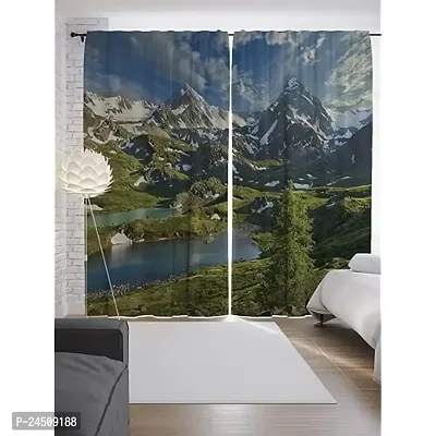 FDV 3D Mountain Scenery Digital Printed Polyester Fabric Curtains for Bed Room, Living Room Kids Room Color Green Window/Door/Long Door (D.N.239) (1, 4 x 7 Feet (Size: 48 x 84 Inch) Door)