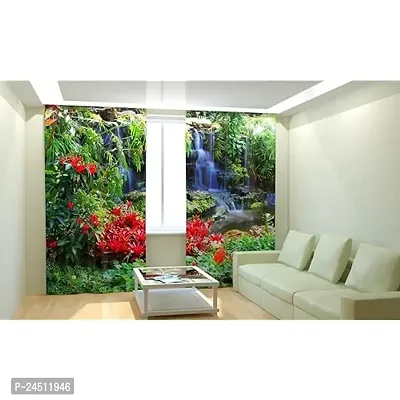 FDV 3D Waterfall Scenery Digital Printed Polyester Fabric Curtains for Bed Room, Living Room Kids Room Color Green Window/Door/Long Door (D.N.283) (1, 4 x 7 Feet (Size: 48 x 84 Inch) Door)